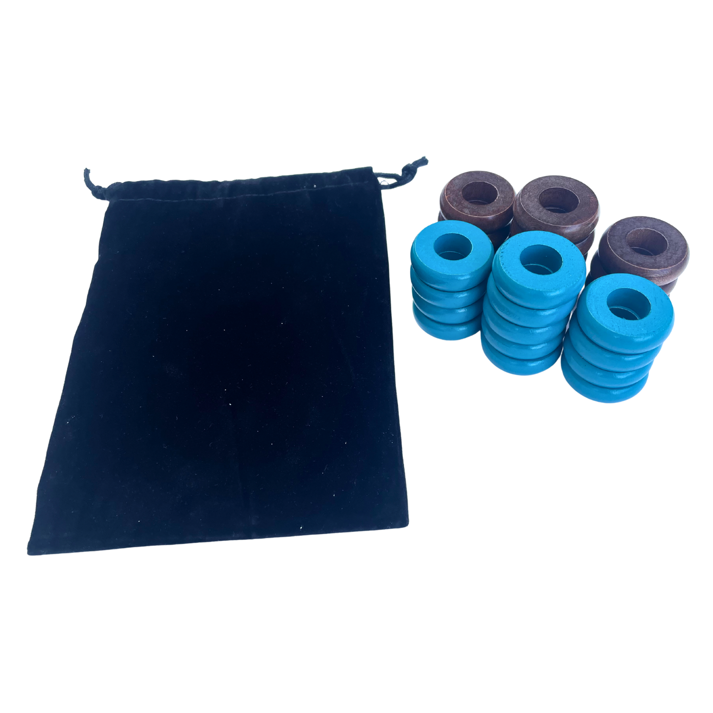 32 Light Blue and Walnut Carrom / Pichenotte Rings - (Light Blue / Walnut / Natural / Black / White) - Anneaux De Pichenottes - Game Accessories / Accessoires De Jeu - Carrom Canada