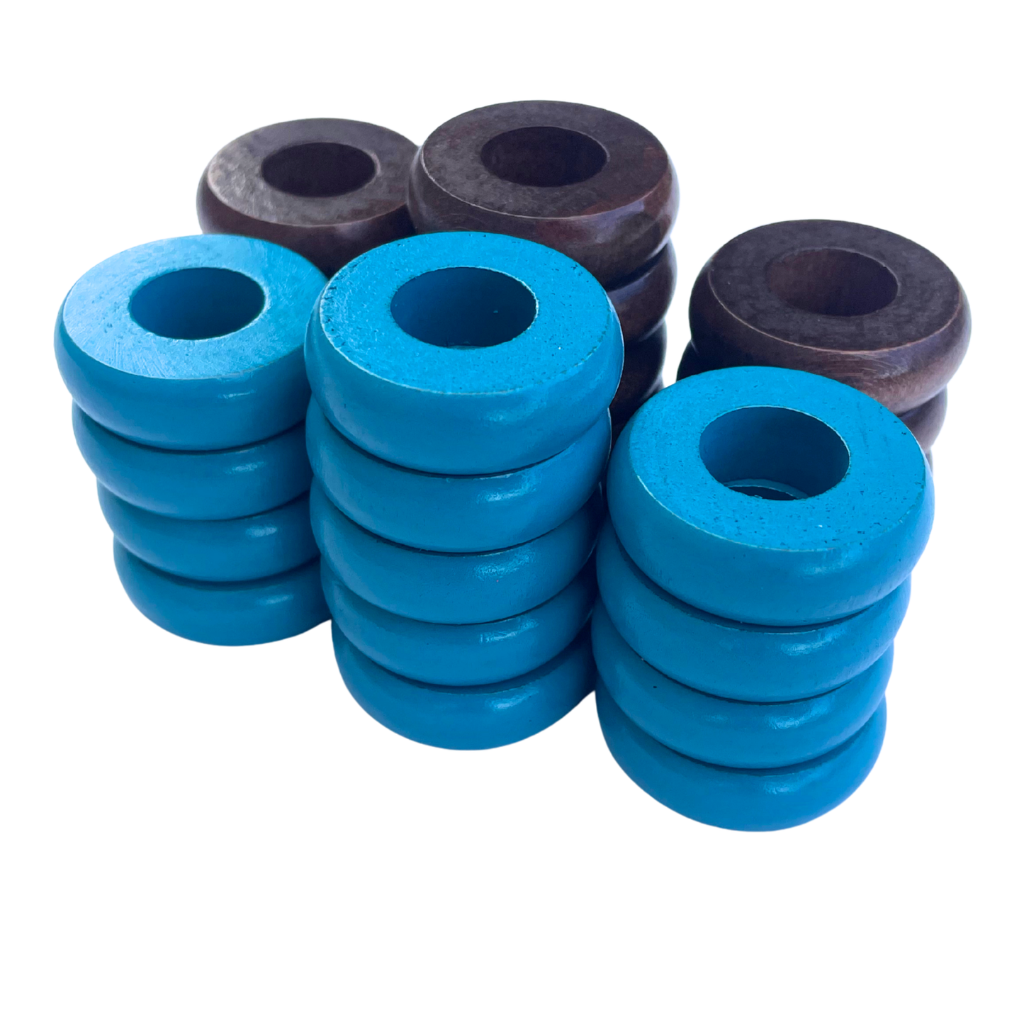 32 Light Blue and Walnut Carrom / Pichenotte Rings - (Light Blue / Walnut / Natural / Black / White) - Anneaux De Pichenottes - Game Accessories / Accessoires De Jeu - Carrom Canada