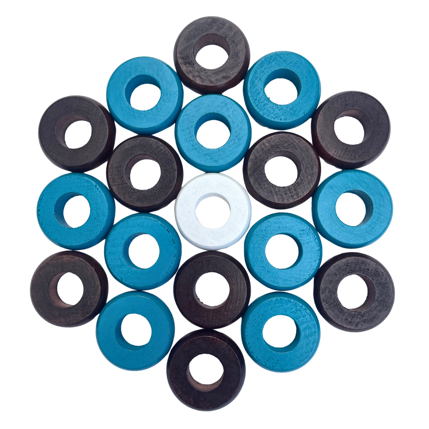 32 Light Blue and Walnut Carrom / Pichenotte Rings - (Light Blue / Walnut / Natural / Black / White) - Anneaux De Pichenottes - Game Accessories / Accessoires De Jeu - Carrom Canada