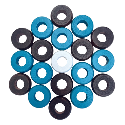 32 Light Blue and Walnut Carrom / Pichenotte Rings - (Light Blue / Walnut / Natural / Black / White) - Anneaux De Pichenottes - Game Accessories / Accessoires De Jeu - Carrom Canada