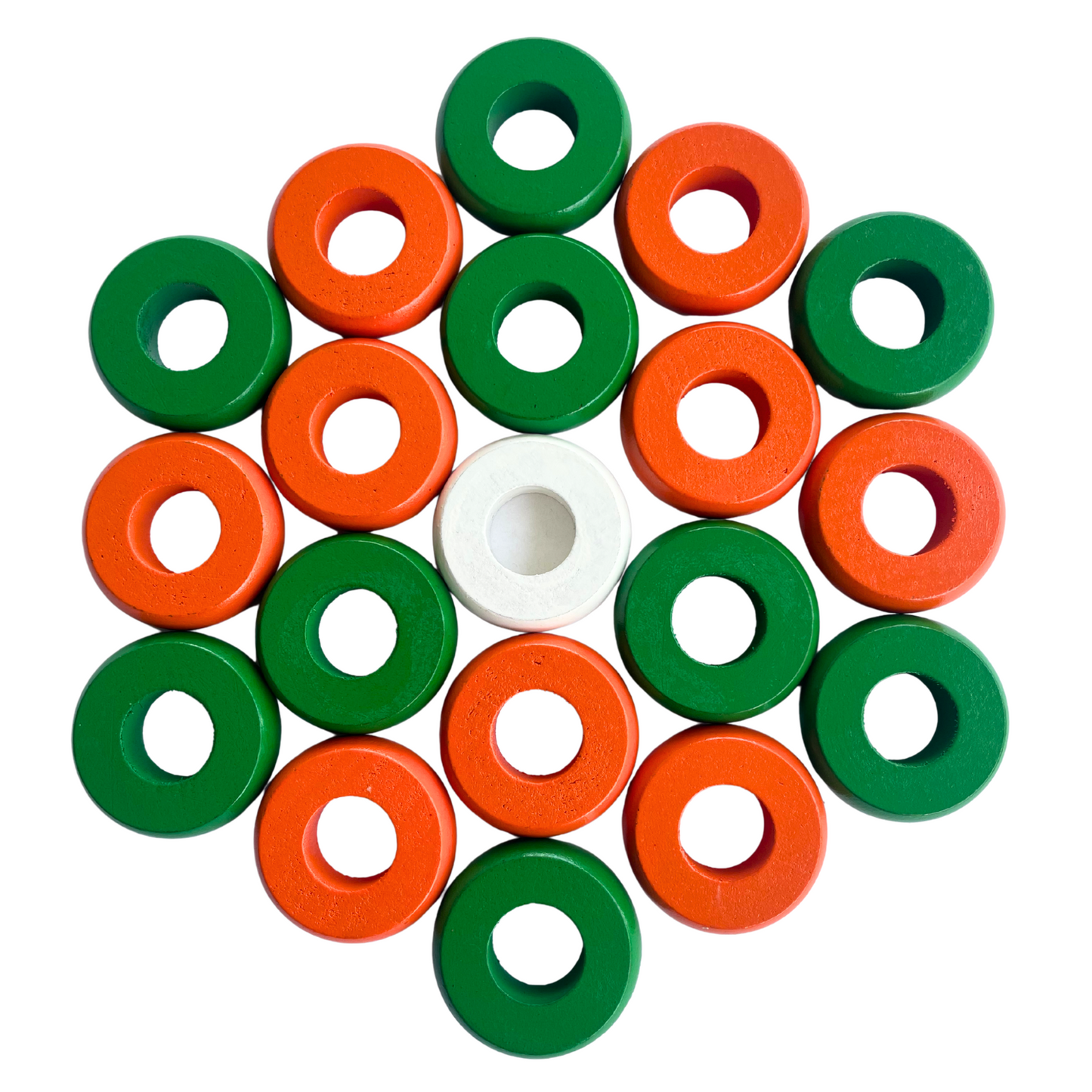32 Green and Orange Carrom / Pichenotte Rings - (Green / Orange / Natural / Black / White) - Anneaux De Pichenottes - Game Accessories / Accessoires De Jeu - Carrom Canada