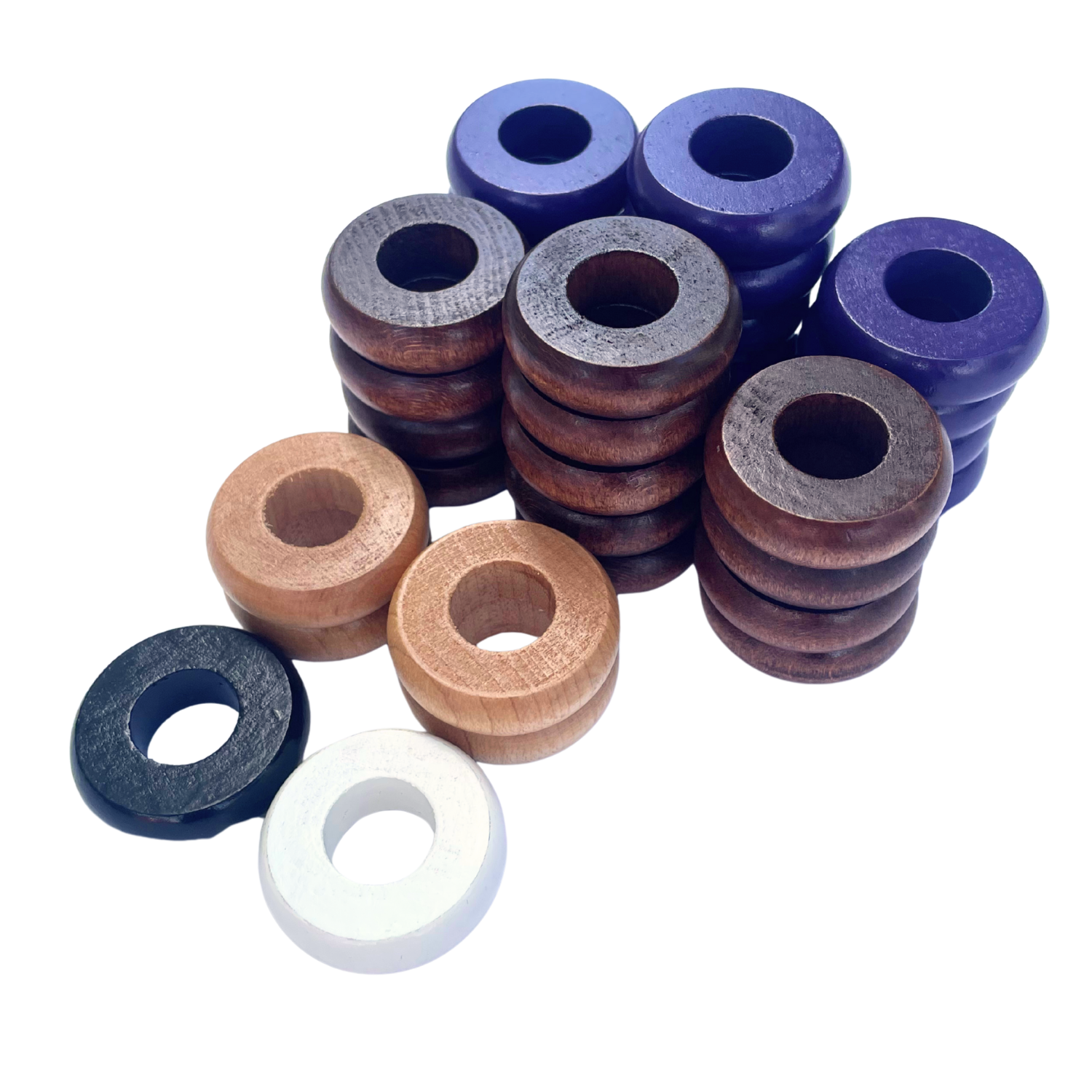 32 Purple and Walnut Carrom / Pichenotte Rings - (Purple / Walnut / Natural / Black / White) - Anneaux De Pichenottes - Game Accessories / Accessoires De Jeu - Carrom Canada