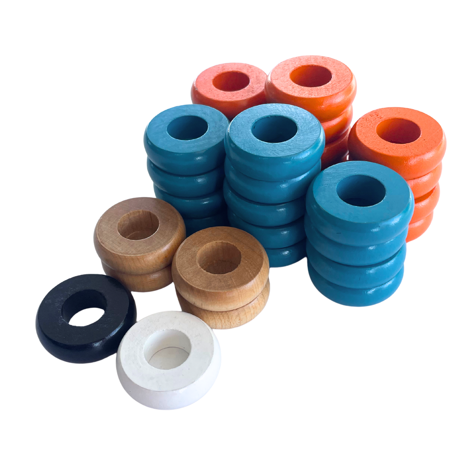 32 Orange and Light Blue Carrom / Pichenotte Rings - (Orange / Light Blue / Natural / Black / White) - Anneaux De Pichenottes - Game Accessories / Accessoires De Jeu - Carrom Canada