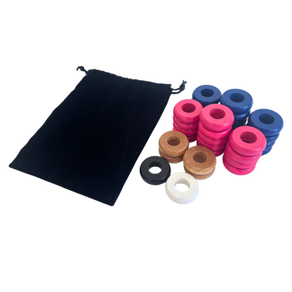 32 Blue and Pink Carrom / Pichenotte Rings - (Blue / Pink / Natural / Black / White) - Anneaux De Pichenottes - Game Accessories / Accessoires De Jeu - Carrom Canada
