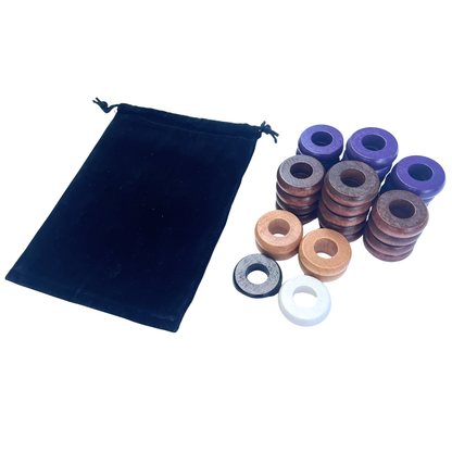 32 Purple and Walnut Carrom / Pichenotte Rings - (Purple / Walnut / Natural / Black / White) - Anneaux De Pichenottes - Game Accessories / Accessoires De Jeu - Carrom Canada