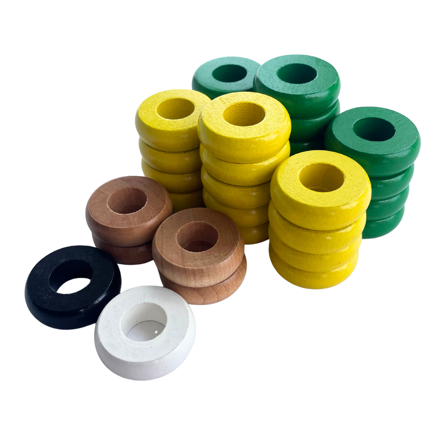32 Green and Yellow Carrom / Pichenotte Rings - (Green / Yellow / Natural / Black / White) - Anneaux De Pichenottes - Game Accessories / Accessoires De Jeu - Carrom Canada