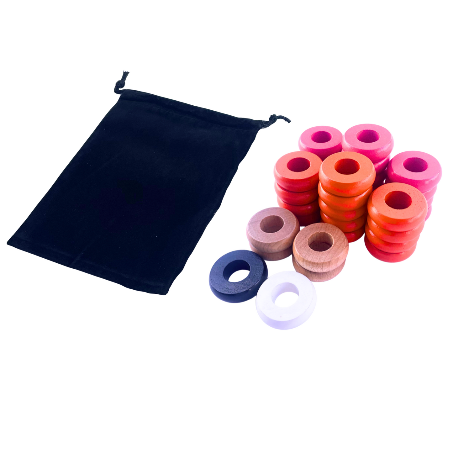 32 Orange and Pink Carrom / Pichenotte Rings - (Orange / Pink / Natural / Black / White) - Anneaux De Pichenottes - Game Accessories / Accessoires De Jeu - Carrom Canada