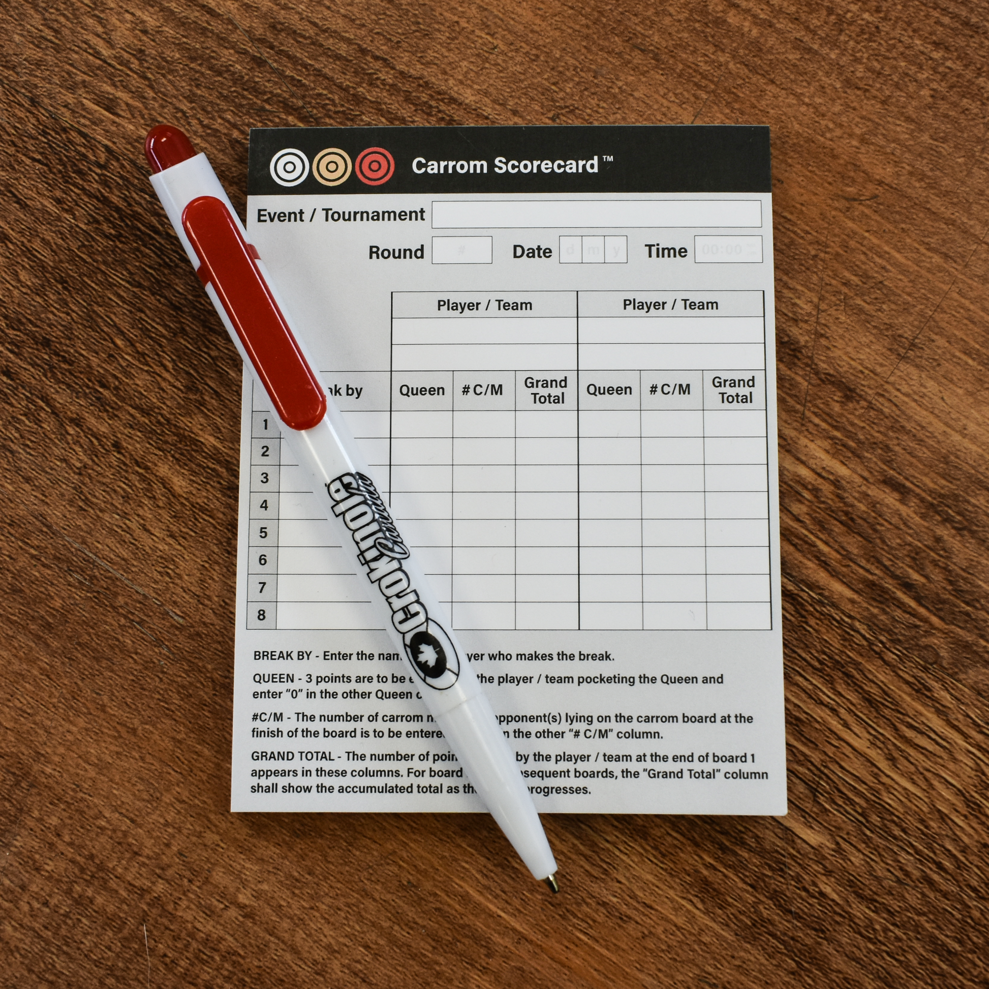 Tournament Carrom Scorecards for Tournament and Home Play - Carrom Canada